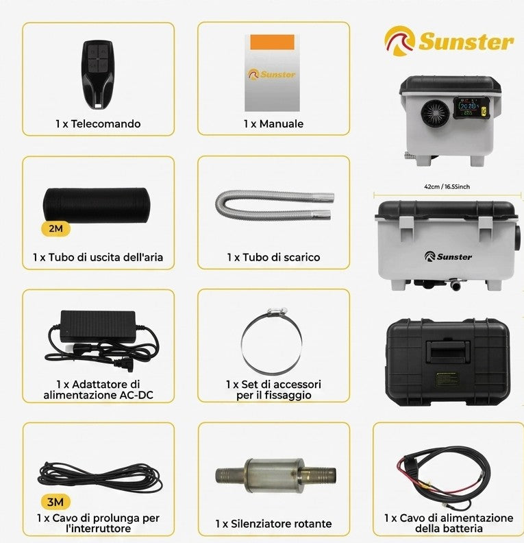 0-Riscaldatore a Gasolio Silenzioso 8KW con Telecomando e Temperatura Costante.(12V/24V/230V)
