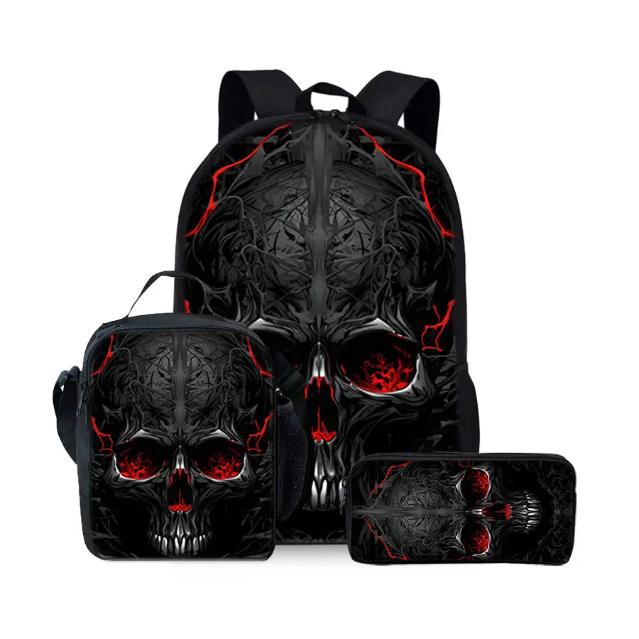 01a-Three-piece backpack set with skeleton motif