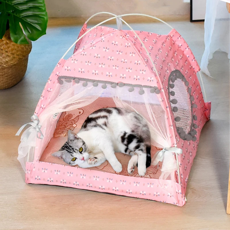 10-Floral Semi-Enclosed Cat/Dog Tent Bed - Universal All-Season Nest