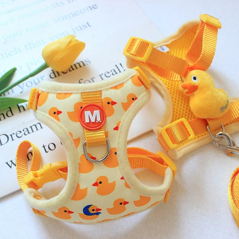 03-Adjustable Puppy Harness – Animal Print + Leash