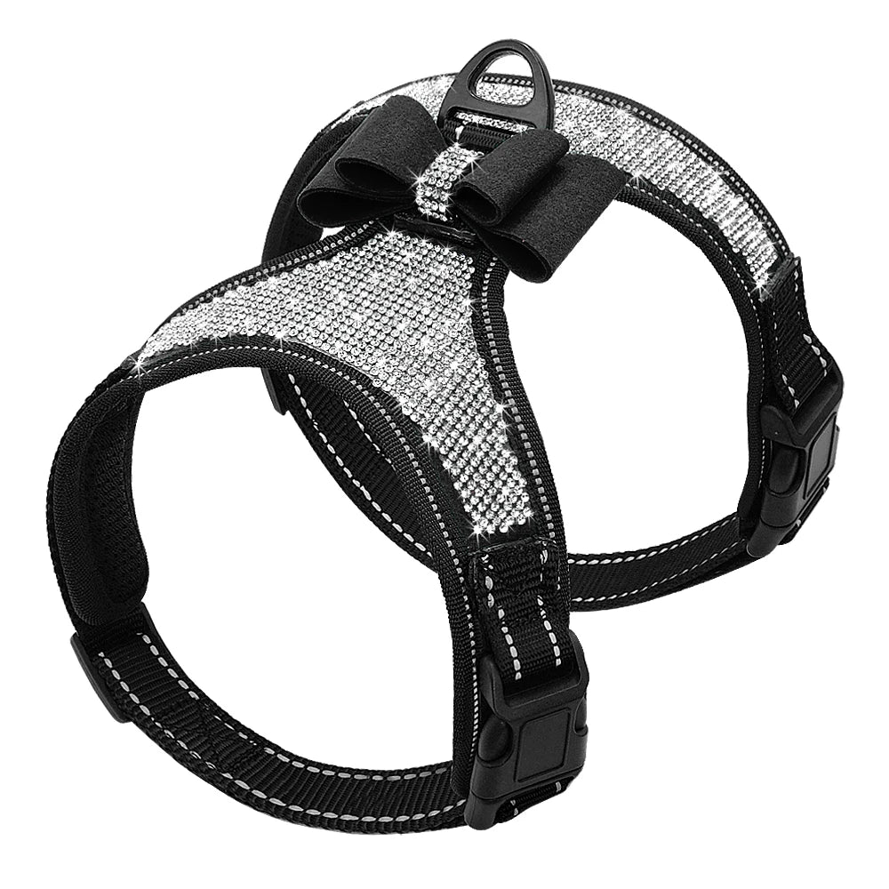08-Pettorina Bling con strass riflettente per cani alla moda