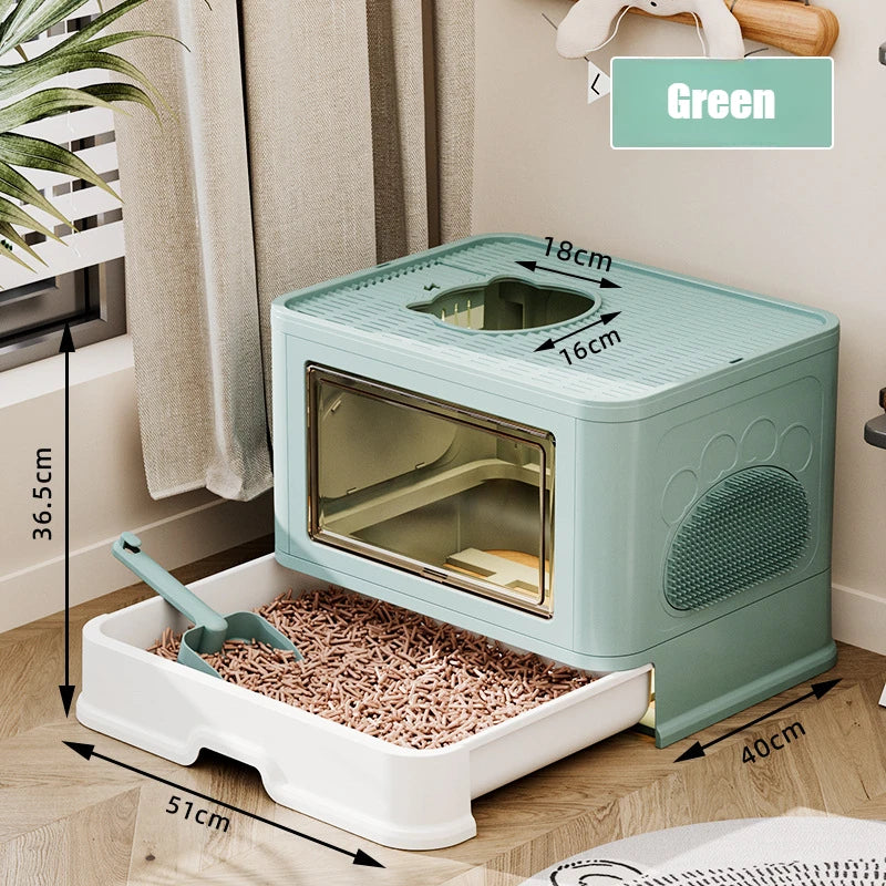 15-Foldable, removable, closed litter box, easy to clean.