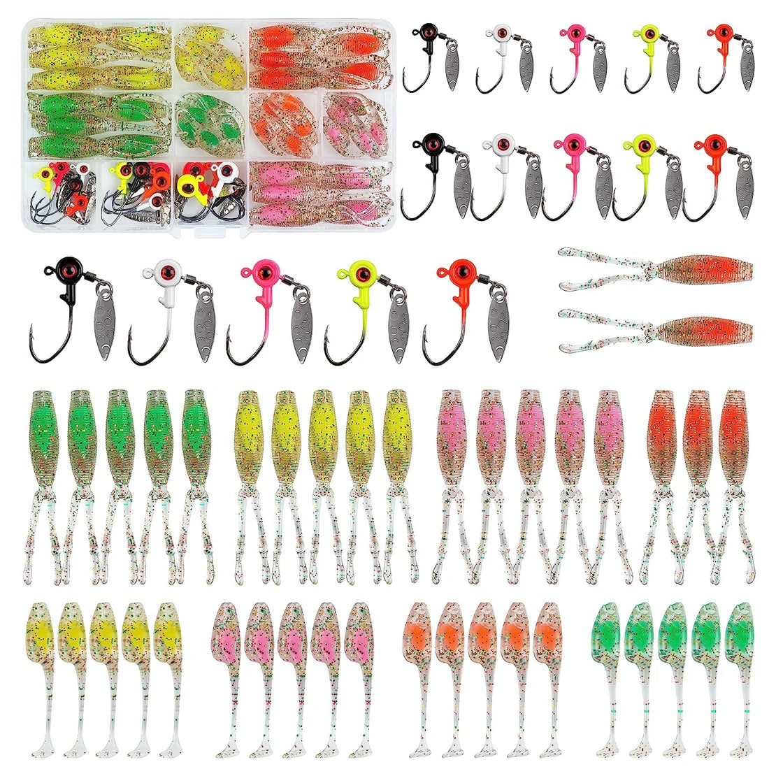 26-Soft Lure Kit + Jig Heads artificial baits.