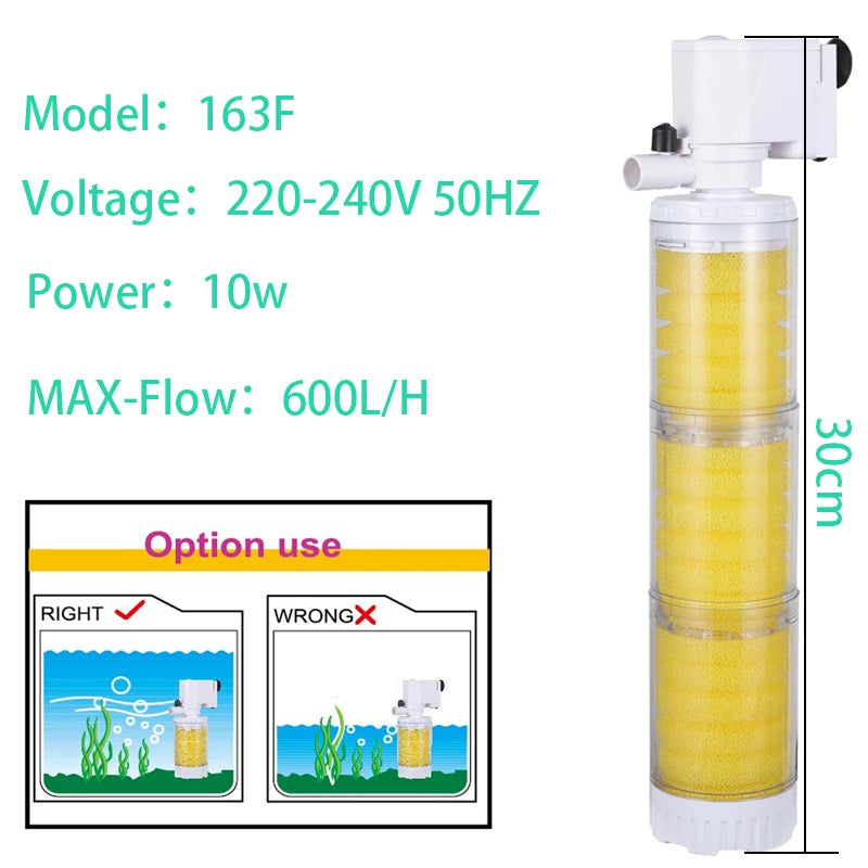 25-3 in 1 Multifunction Aquarium Filter Pump 220V – Filtration, Oxygenation and Circulation.