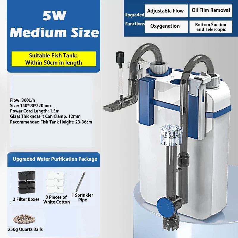 25-Filtro Acquario 3-in-1 YBF: Pompa Ossigeno e Sistema Fish Toilet