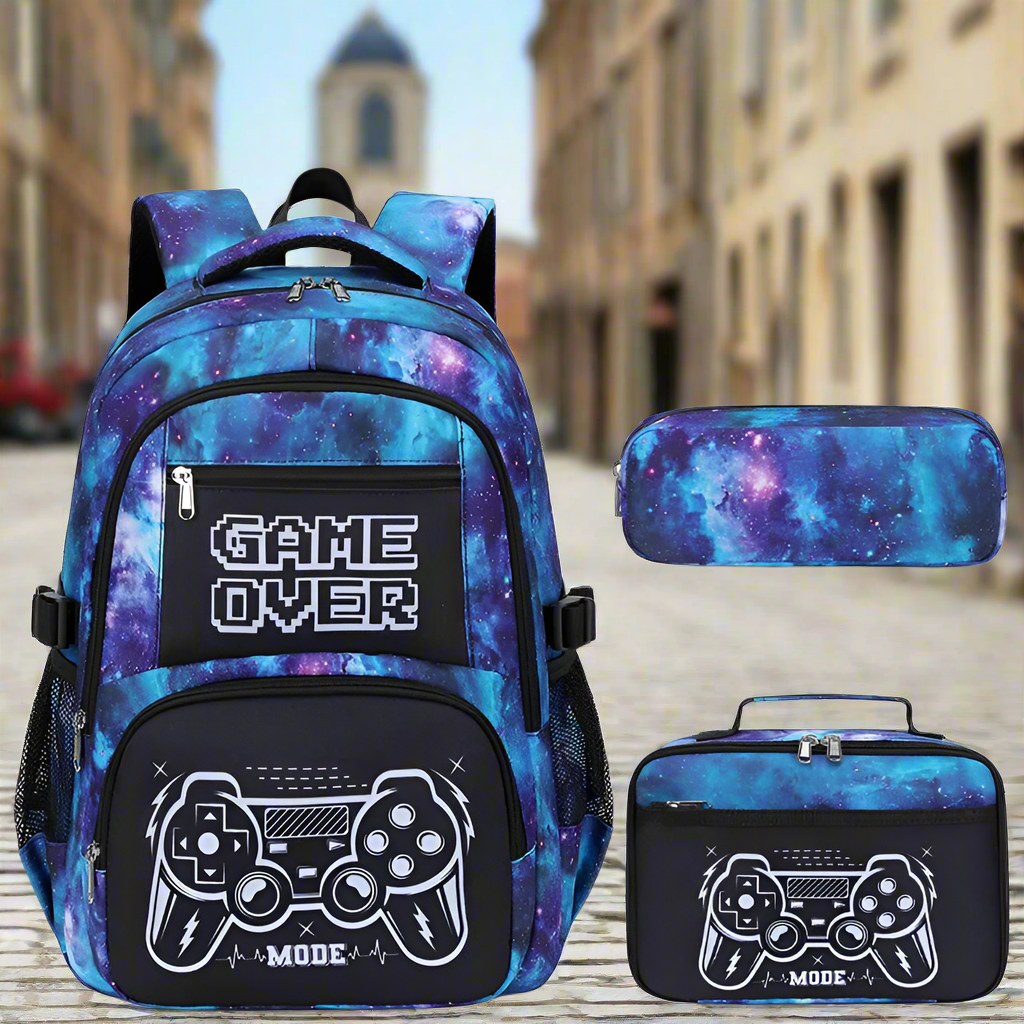 01-3 Piece Backpack for Boys with Lunch Bag and Pencil Case for School