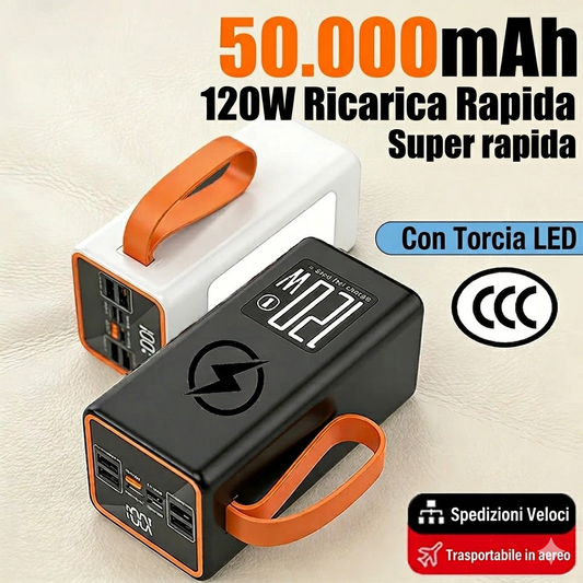 00-aPower Bank Outdoor Alta Capacità 120W - Ricarica Rapida Solare LED