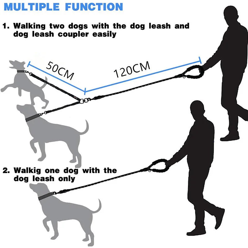 06-2 in 1 Double Elastic Leash – Anti-tangle 120 cm