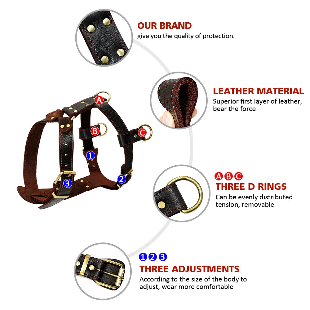 03-Brown Leather Harness – Adjustable for Large Dogs