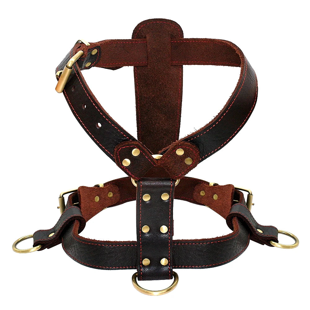 03-Brown Leather Harness – Adjustable for Large Dogs