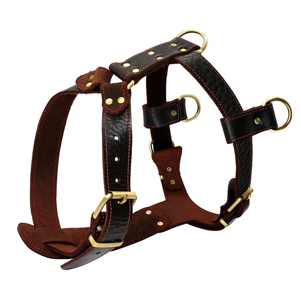 03-Brown Leather Harness – Adjustable for Large Dogs