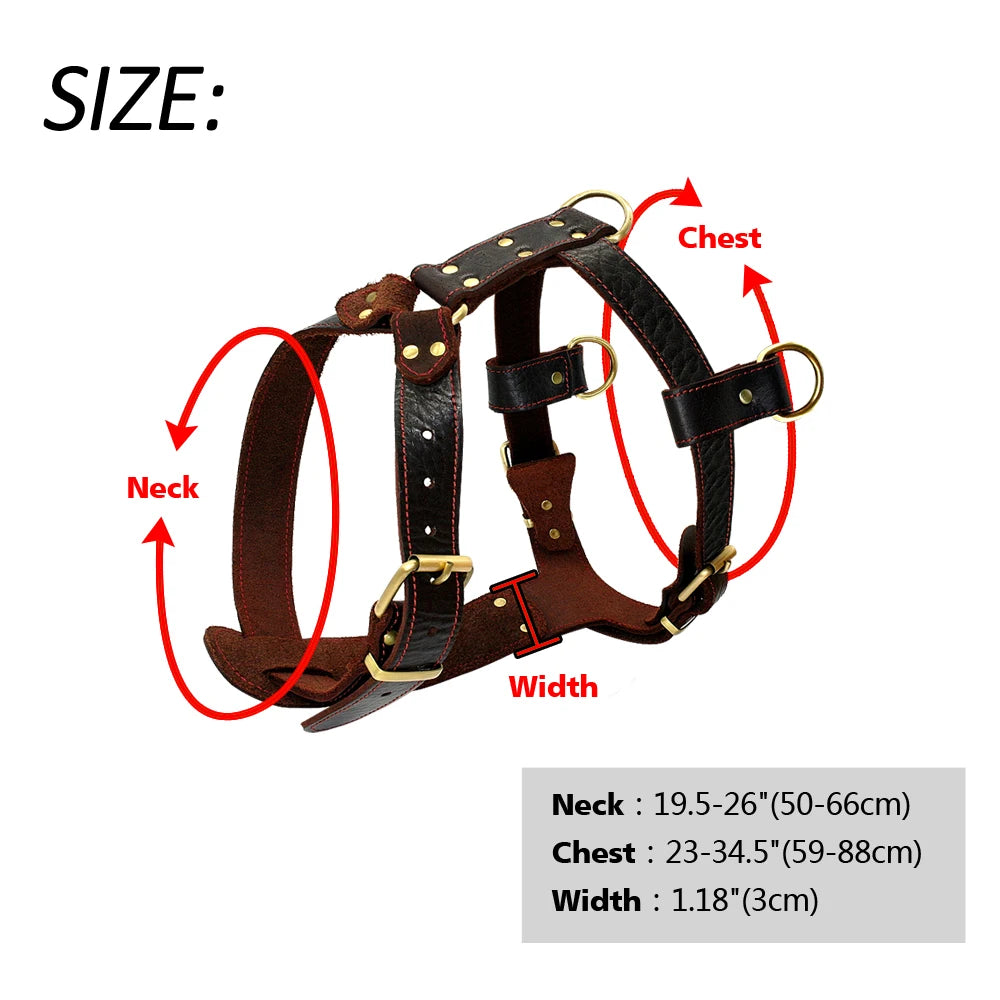 03-Brown Leather Harness – Adjustable for Large Dogs