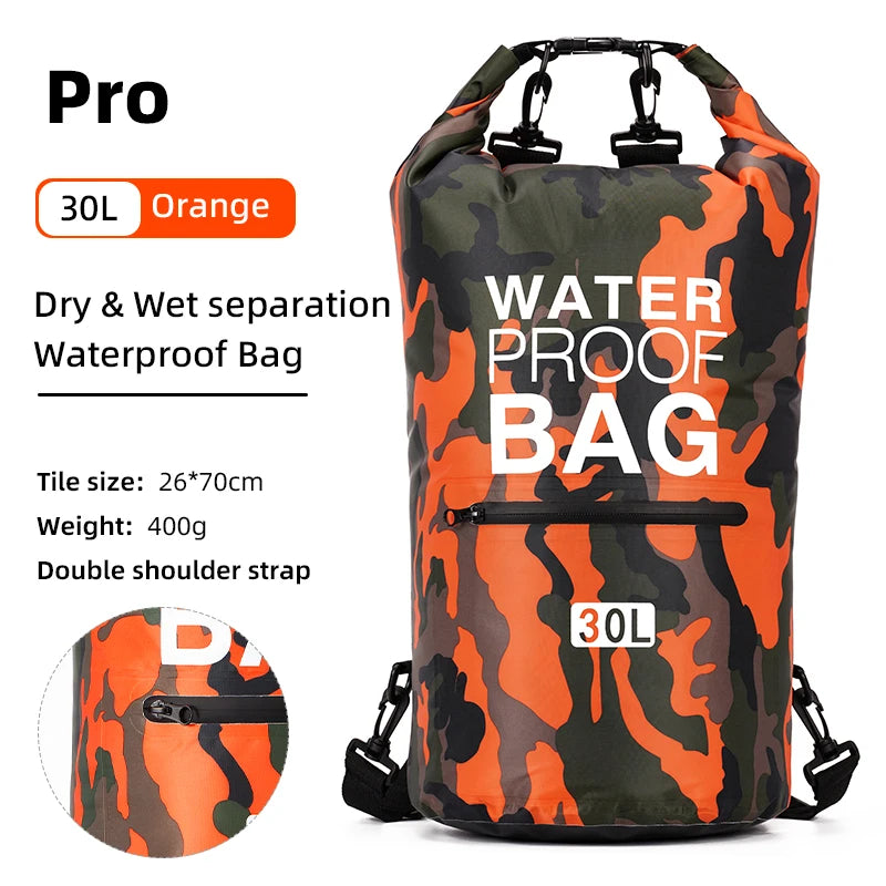 01-15/30L Waterproof Backpack with Wet-Dry Pocket | Kayaking and Trekking