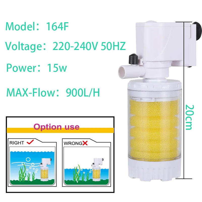 25-3 in 1 Multifunction Aquarium Filter Pump 220V – Filtration, Oxygenation and Circulation.