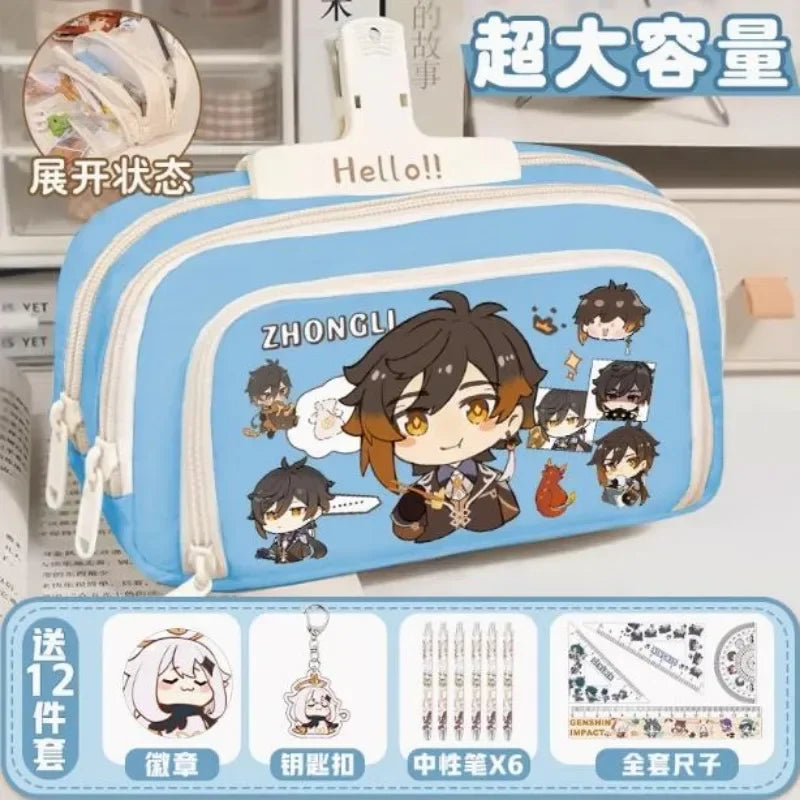 01-GS Impact 2024 Anime Game Pencil Case Layered Storage Bag