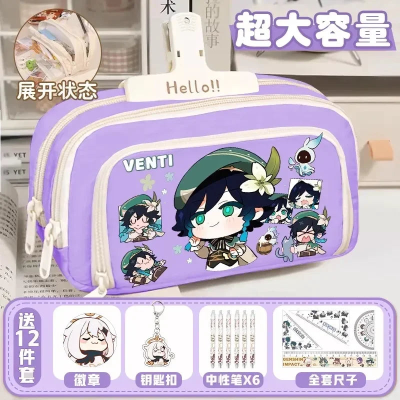 01-GS Impact 2024 Anime Game Pencil Case Layered Storage Bag