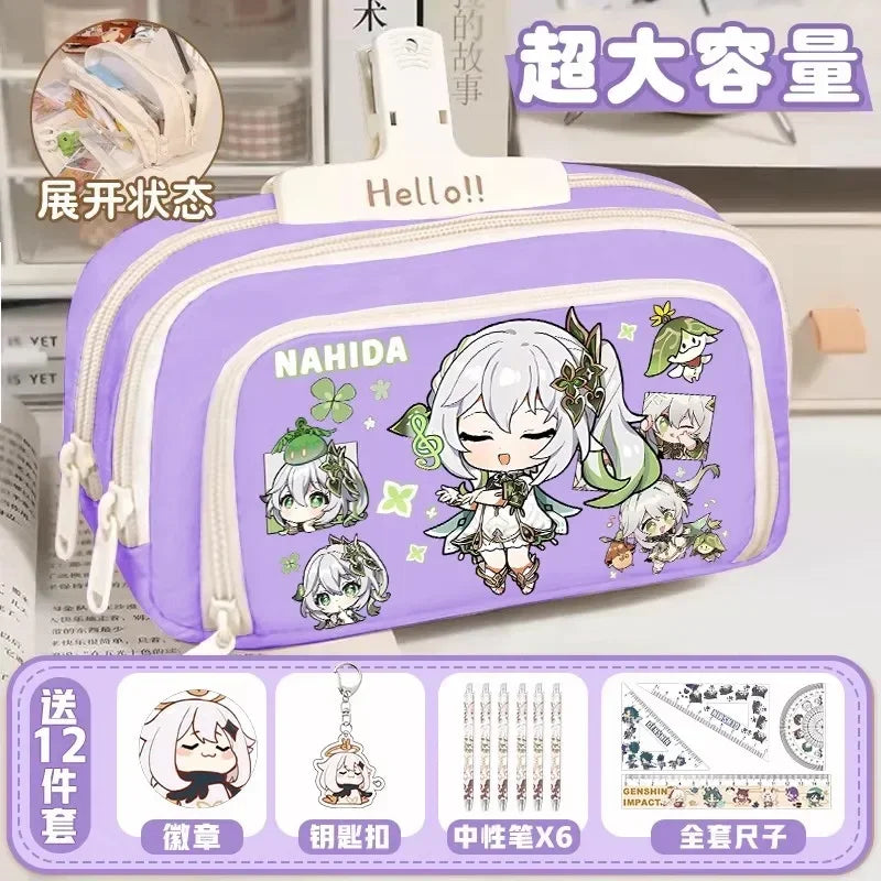 01-GS Impact 2024 Anime Game Pencil Case Layered Storage Bag