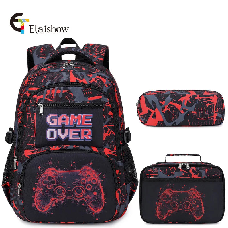 01-3 Piece Backpack for Boys with Lunch Bag and Pencil Case for School