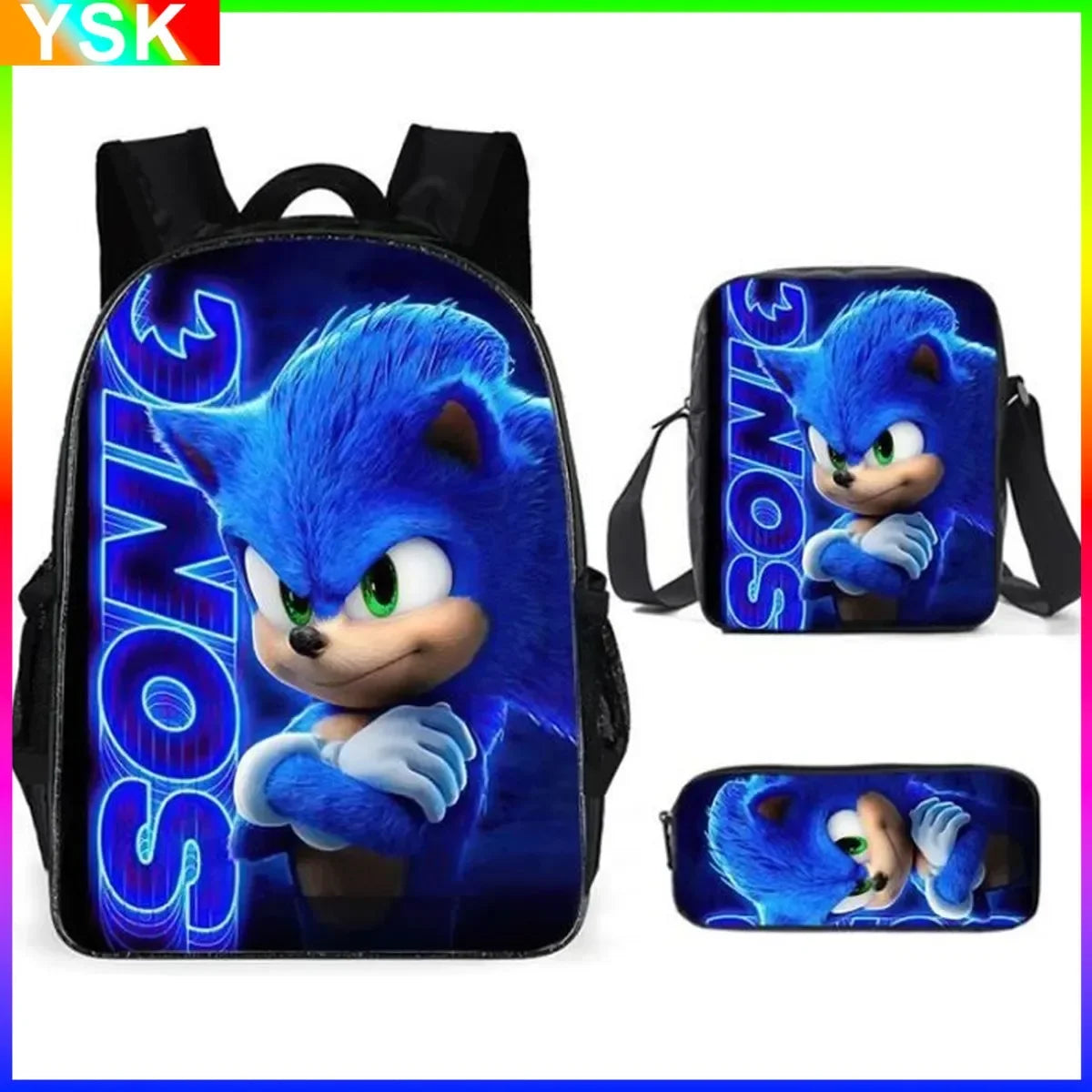 01-Set Sonic Cartoon Anime Backpack Suitable for School