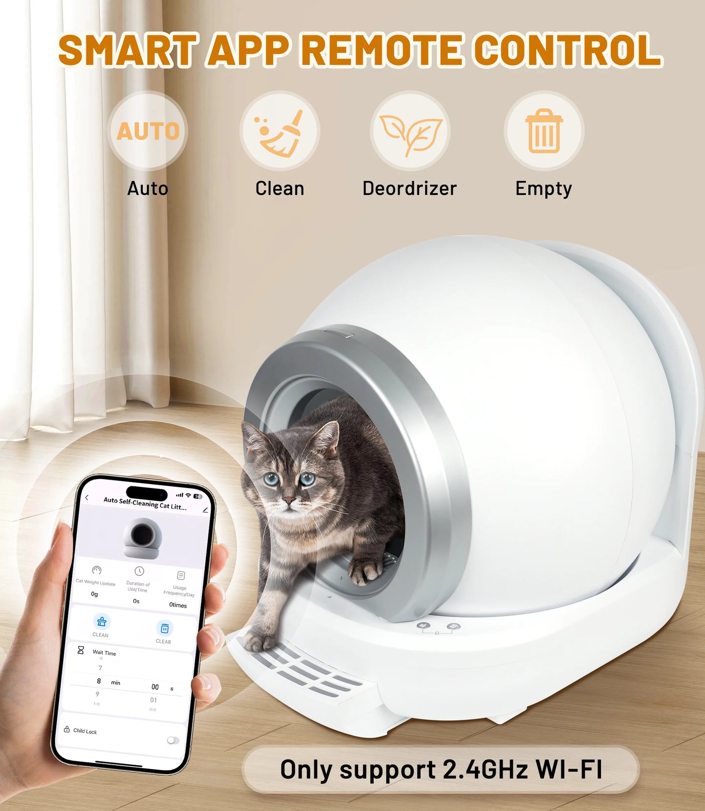 15-65L Automatic Cat Litter Box with Infrared Sensor and Silent App