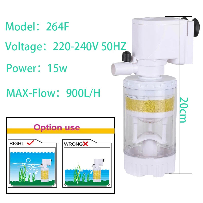 25-3 in 1 Multifunction Aquarium Filter Pump 220V – Filtration, Oxygenation and Circulation.
