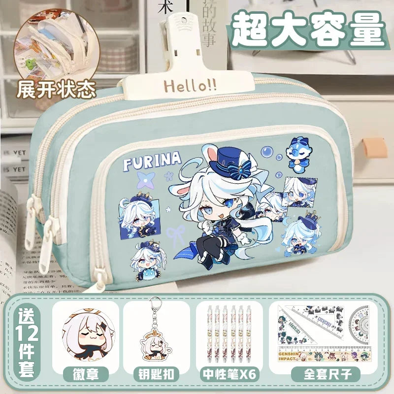 01-GS Impact 2024 Anime Game Pencil Case Layered Storage Bag