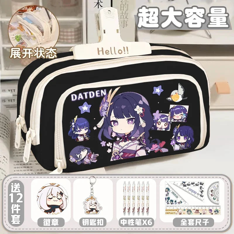 01-GS Impact 2024 Anime Game Pencil Case Layered Storage Bag