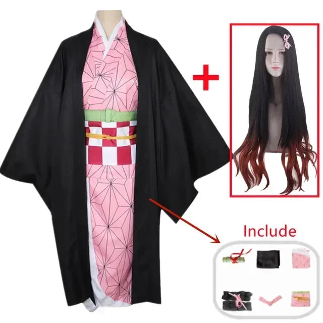 90-Demon Slayer Nezuko Kamado Cosplay Kimono Women Halloween