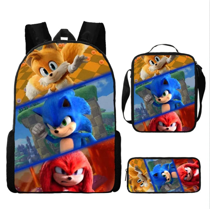 01-Set Sonic Cartoon Anime Backpack Suitable for School