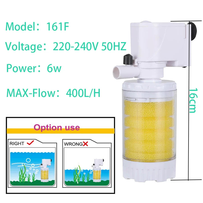 25-3 in 1 Multifunction Aquarium Filter Pump 220V – Filtration, Oxygenation and Circulation.