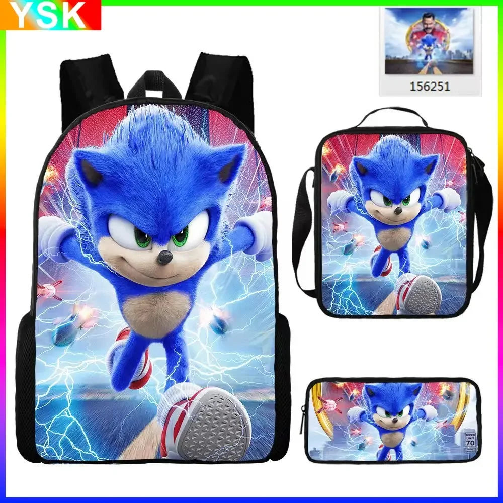 01-Set Sonic Cartoon Anime Backpack Suitable for School