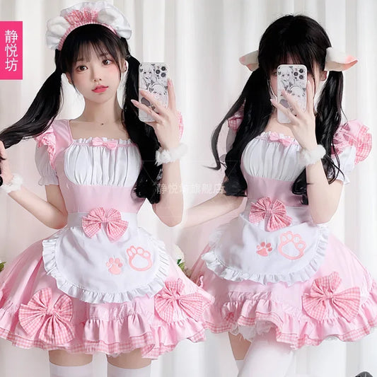 90-Costume da cameriera rosa da donna, abito cosplay anime giapponese