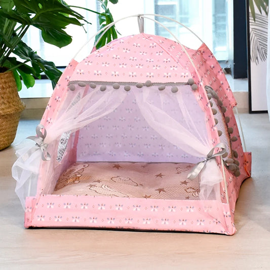 10-Floral Semi-Enclosed Cat/Dog Tent Bed - Universal All-Season Nest