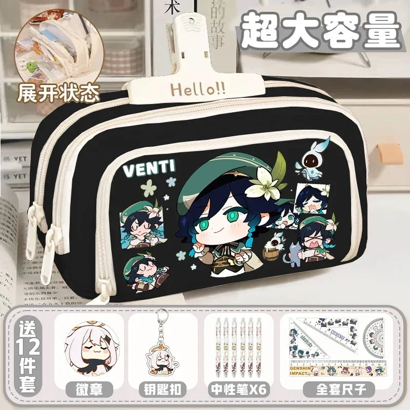 01-GS Impact 2024 Anime Game Pencil Case Layered Storage Bag