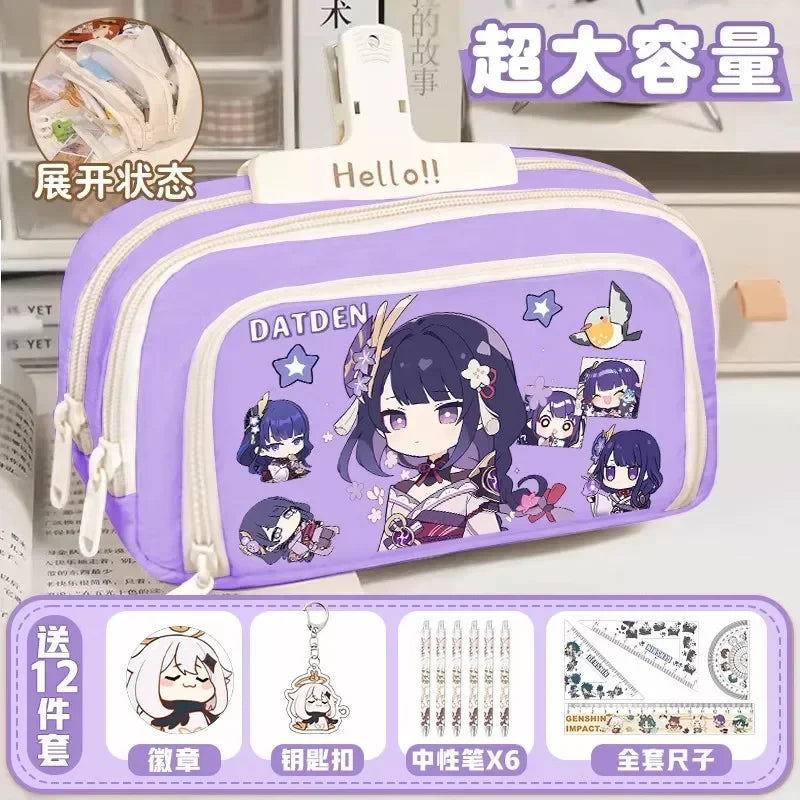 01-GS Impact 2024 Anime Game Pencil Case Layered Storage Bag