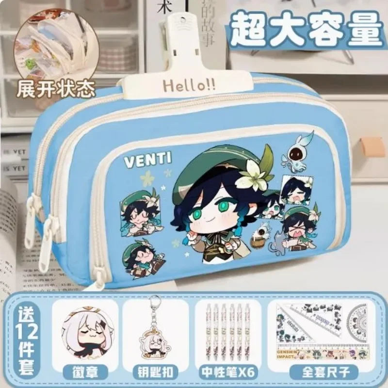 01-GS Impact 2024 Anime Game Pencil Case Layered Storage Bag