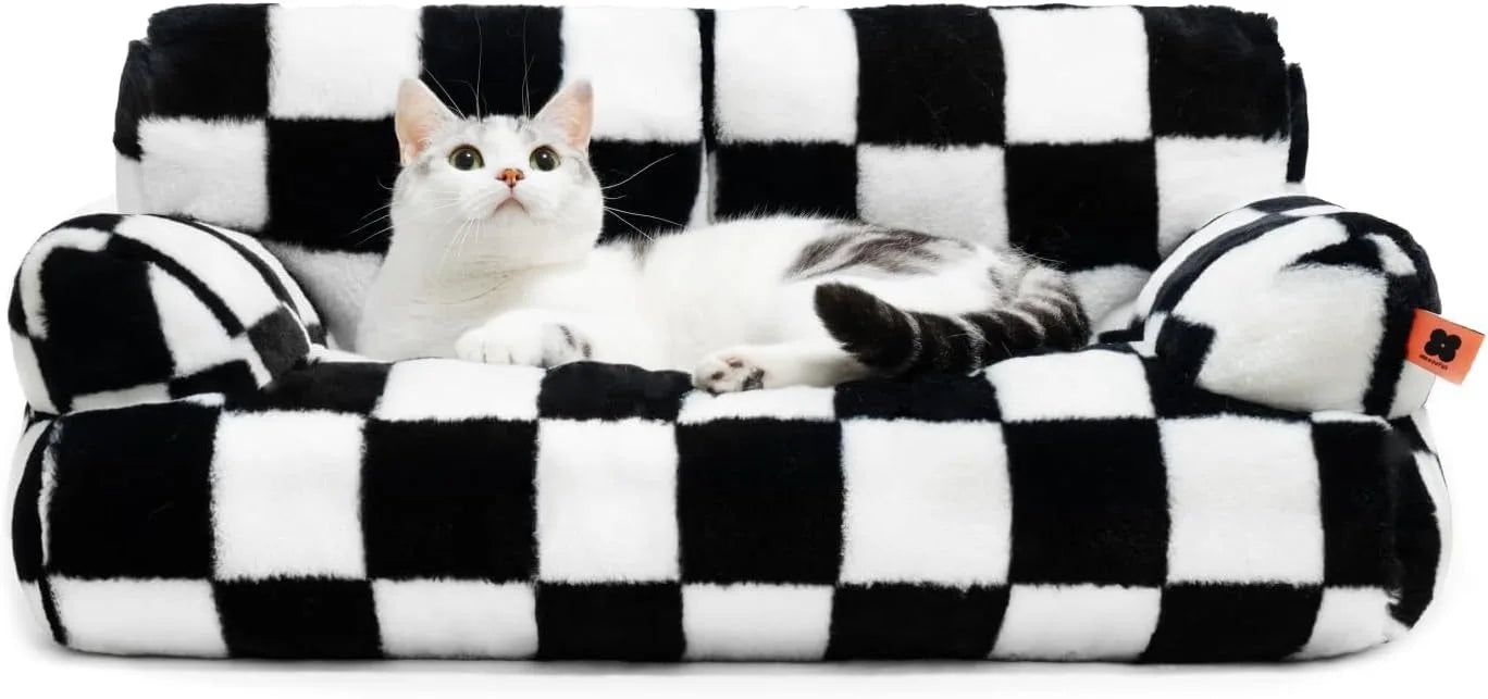 00-aDivanetto  per Animali: Comfort a Scacchi e Stile Rude Boy 🏁🐾Morbido Peluche e Sfoderabile