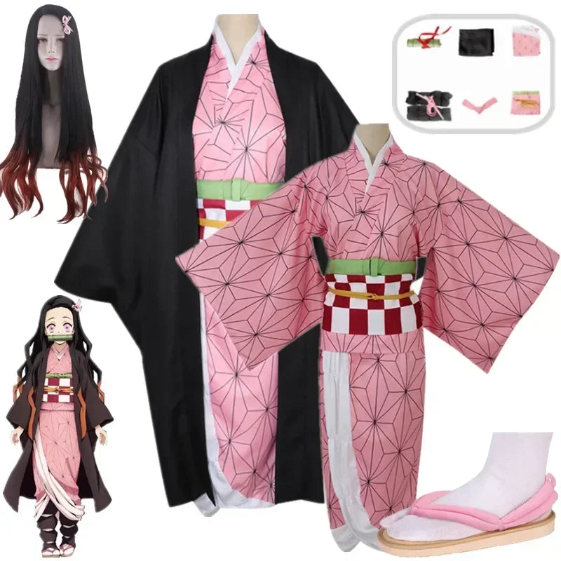 90-Demon Slayer Nezuko Kamado Cosplay Kimono Women Halloween