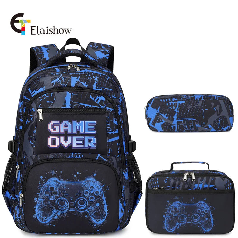 01-3 Piece Backpack for Boys with Lunch Bag and Pencil Case for School