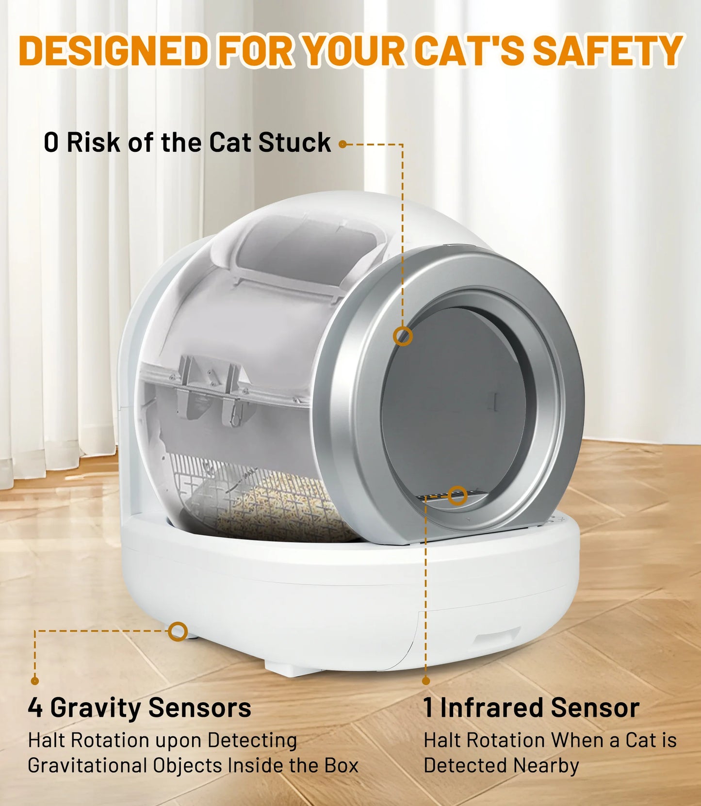 15-65L Automatic Cat Litter Box with Infrared Sensor and Silent App
