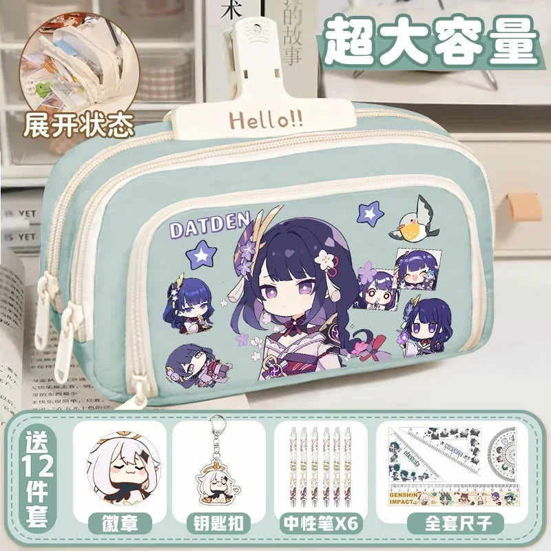 01-GS Impact 2024 Anime Game Pencil Case Layered Storage Bag