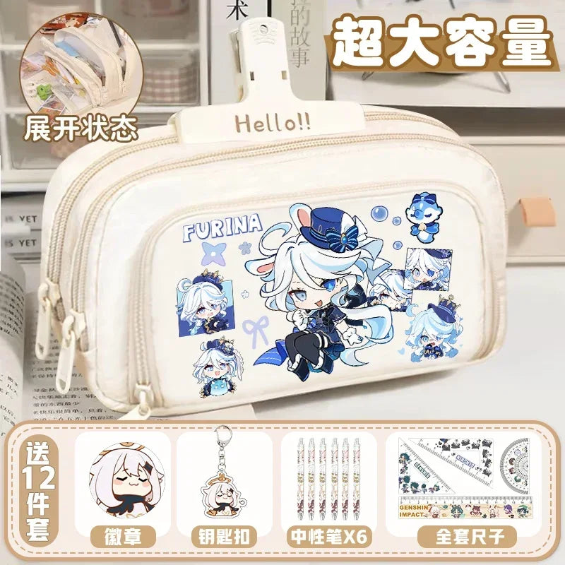 01-GS Impact 2024 Anime Game Pencil Case Layered Storage Bag