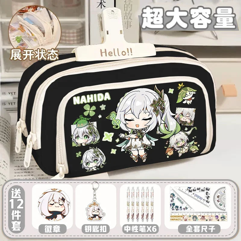 01-GS Impact 2024 Anime Game Pencil Case Layered Storage Bag