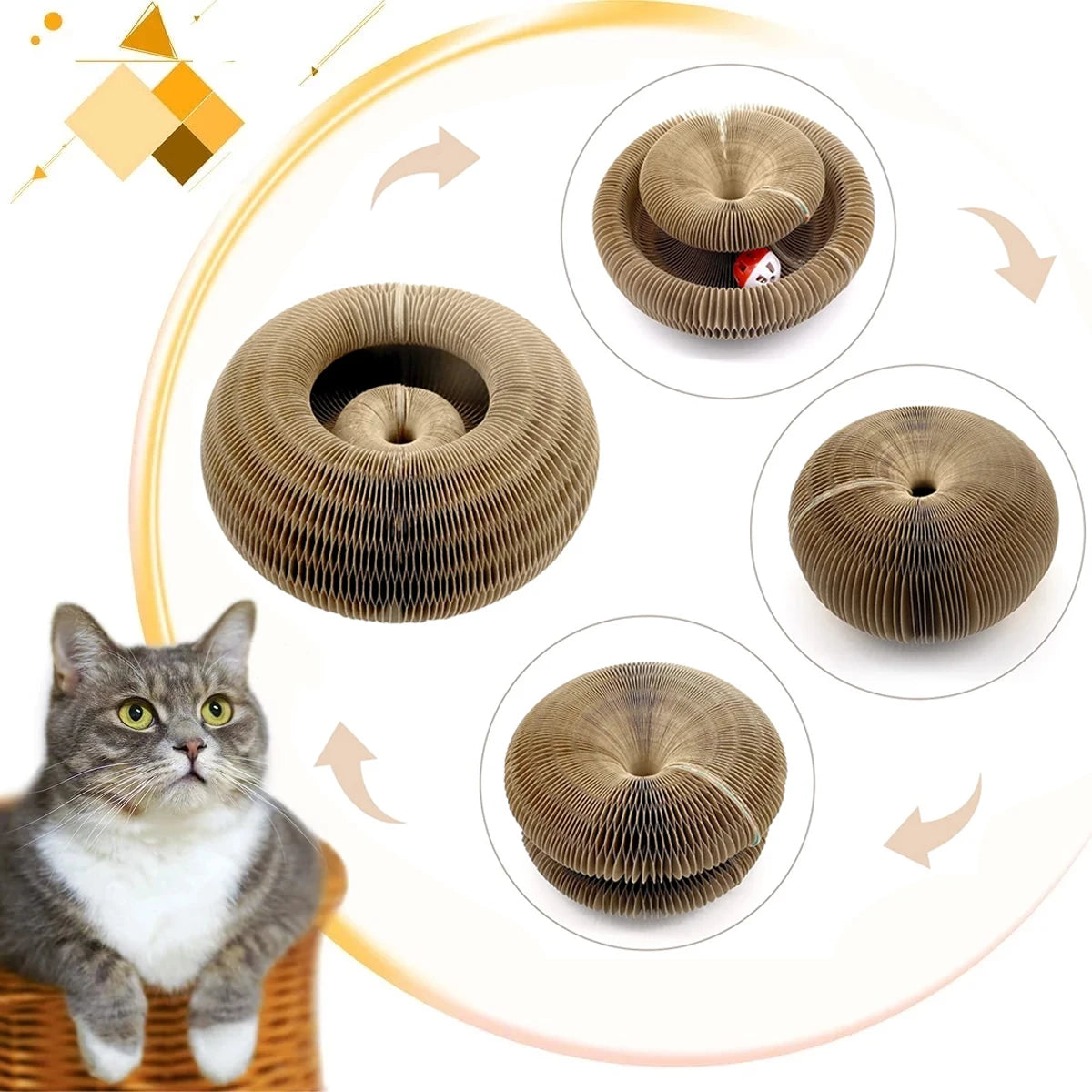 04-Interactive Round Cardboard Cat Toy and Scratching Post