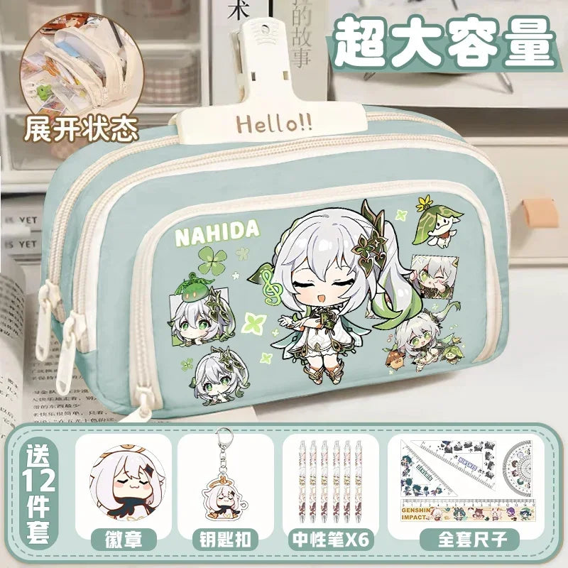 01-GS Impact 2024 Anime Game Pencil Case Layered Storage Bag