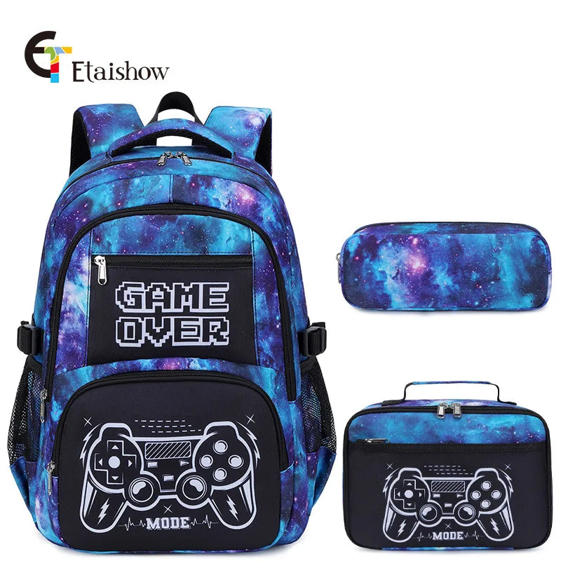 01-3 Piece Backpack for Boys with Lunch Bag and Pencil Case for School
