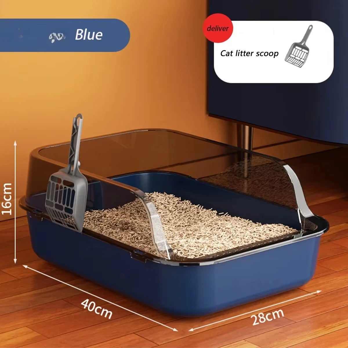15-Open, Odor-Free Cat Litter Box with Scoop and High Capacity