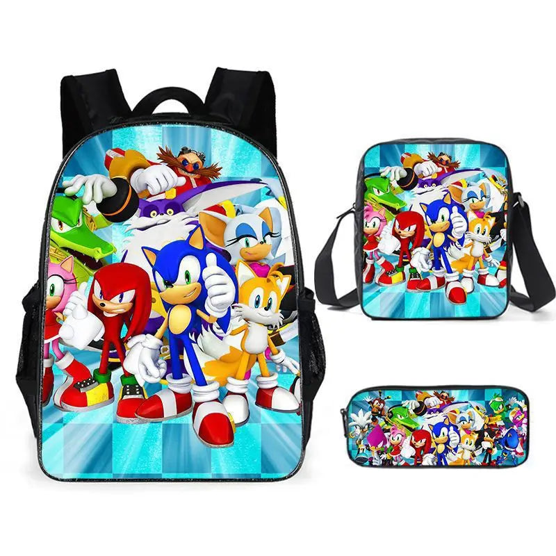 01-Set Sonic Cartoon Anime Backpack Suitable for School