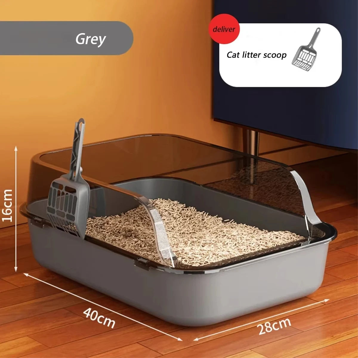 15-Open, Odor-Free Cat Litter Box with Scoop and High Capacity