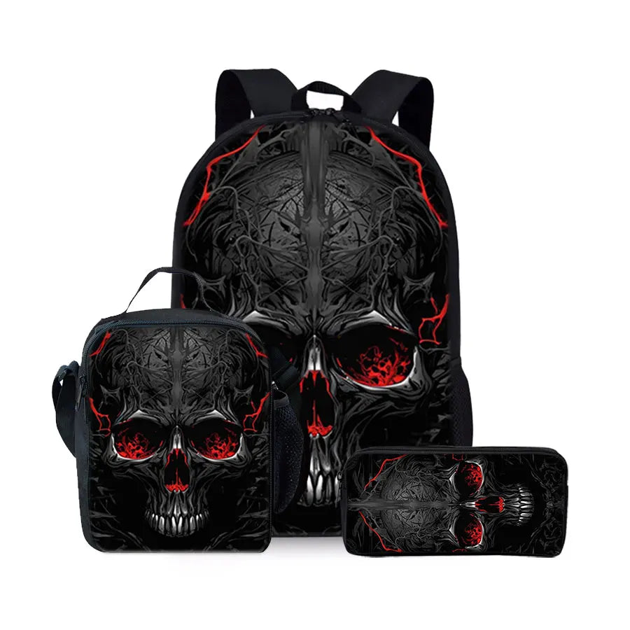 01a-Three-piece backpack set with skeleton motif